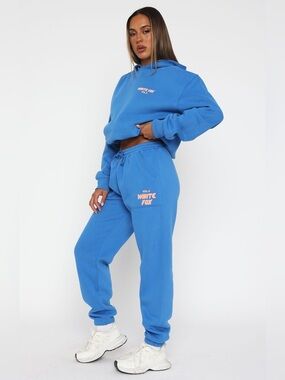 White Fox Boutique Vol 3 Blue Sweatpants Joggers Womens XS Puff Print Logo